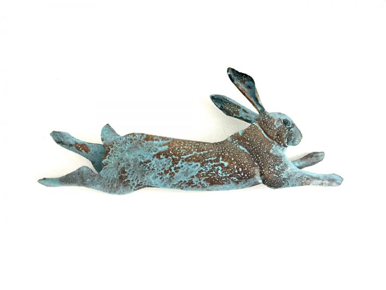 Running Hare by Andy. Hammered and painted aluminium wall sculpture